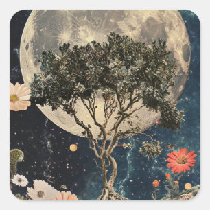Moonlit Tree & Blossoms Square Sticker