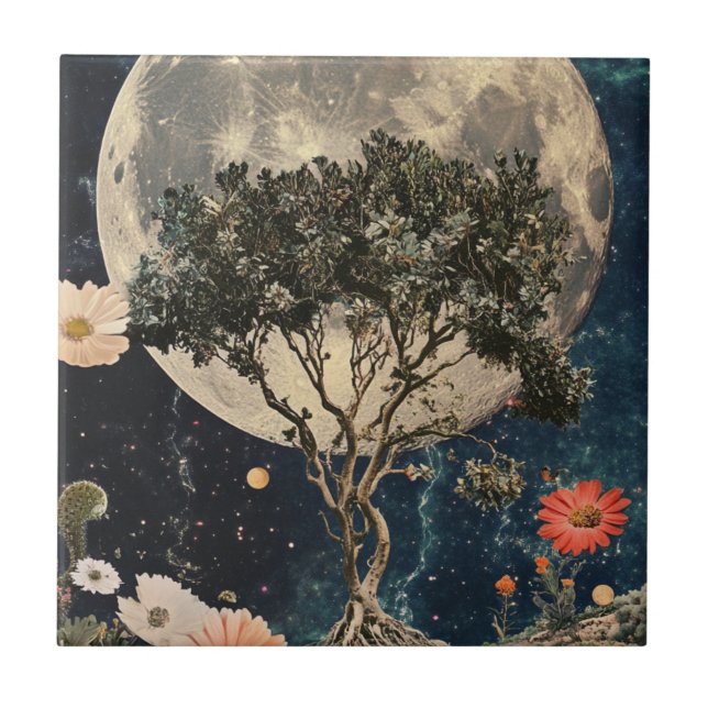 Moonlit Tree & Blossoms Tile (Front)