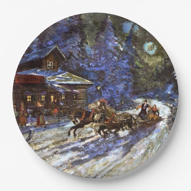 Moonlit Troika Ride Paper Plate (Front)