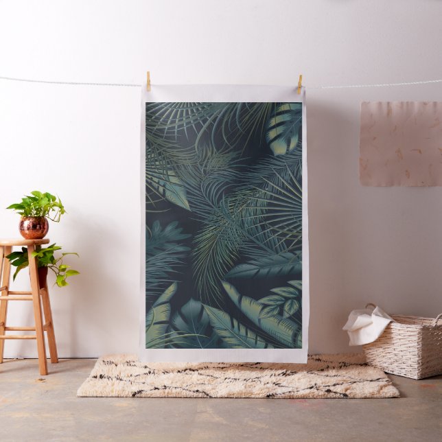 Moonlit Tropical Foliage Pattern Poster Fabric (In Situ)