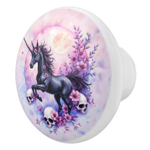 Moonlit Unicorn Among Forgotten Roses Ceramic Knob
