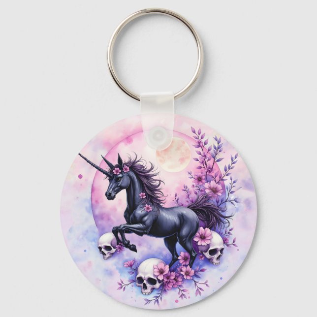 Moonlit Unicorn Among Forgotten Roses, Keychain (Front)