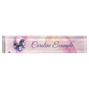 Moonlit Unicorn Among Forgotten Roses Nameplate