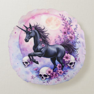 Moonlit Unicorn Among Forgotten Roses, Round Pillow