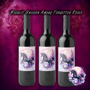 Moonlit Unicorn Among Forgotten Roses, Wine Label