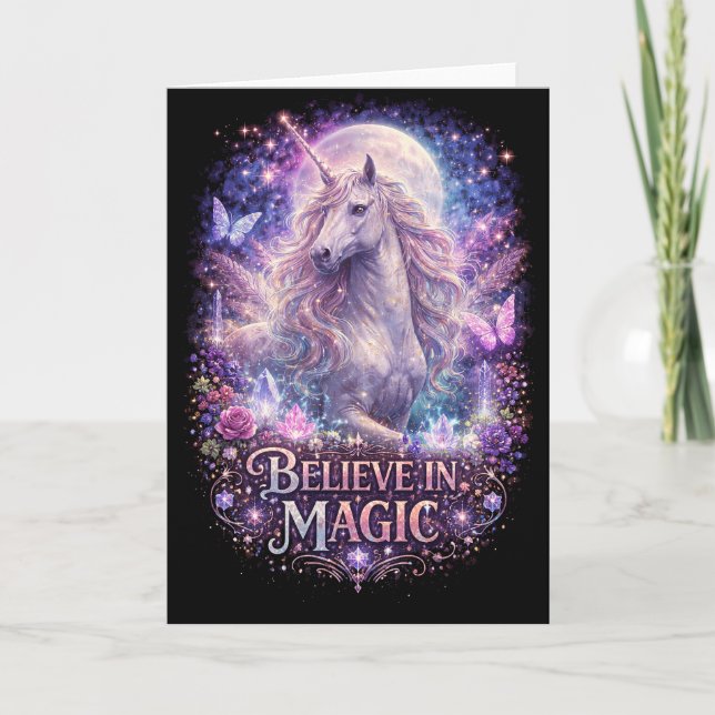 Moonlit Unicorn Dreams Holiday Card (Front)