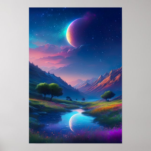 Moonlit Valley, A Charming Night Poster (Front)