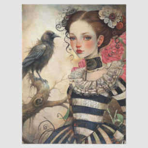 Moonlit Victorian Gothic Girl & Raven Fantasy  Tissue Paper