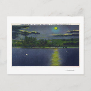 Moonlit View of Historic Squaw Island and Lake Postcard