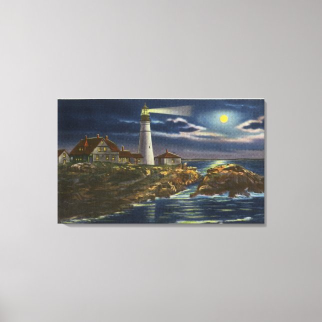 Moonlit View of the Portland Head Lighthouse Canvas Print (Front)