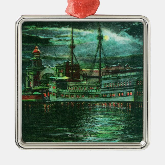 Moonlit View of the Restaurant Ship Hotel Metal Ornament (Front)