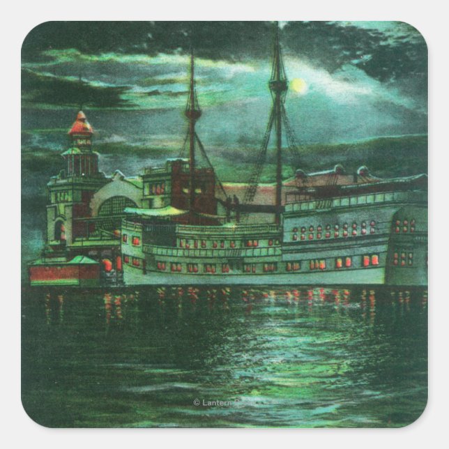 Moonlit View of the Restaurant Ship Hotel Square Sticker (Front)