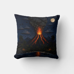 Moonlit Volcano Throw Pillow