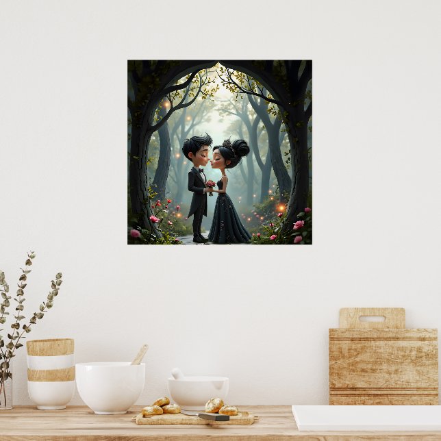 Moonlit Vows – A Cute Gothic Wedding Moment.  Poster (Kitchen)