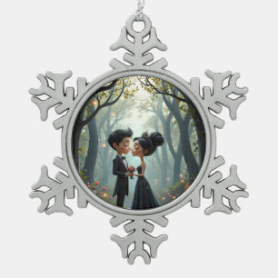 Moonlit Vows – A Cute Gothic Wedding Moment.  Snowflake Pewter Christmas Ornament