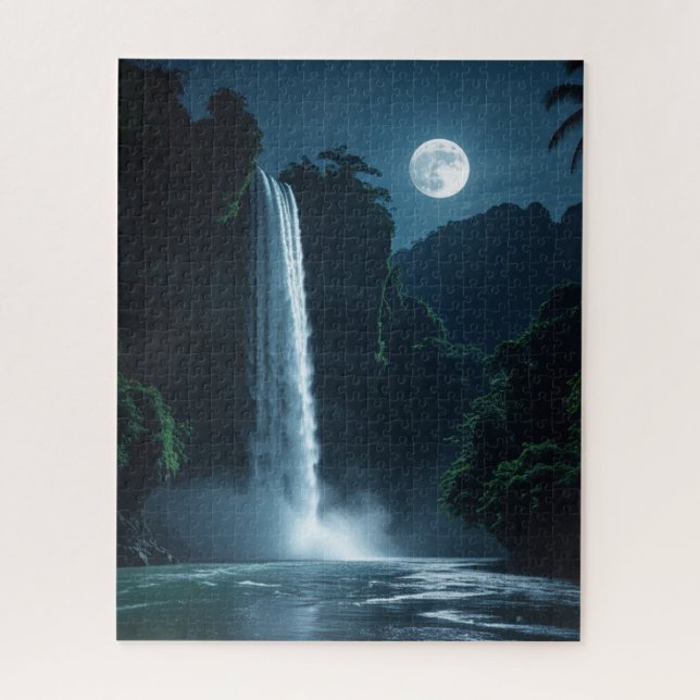 Moonlit Waterfall – Cinematic Night Landscape Jigsaw Puzzle (Vertical)