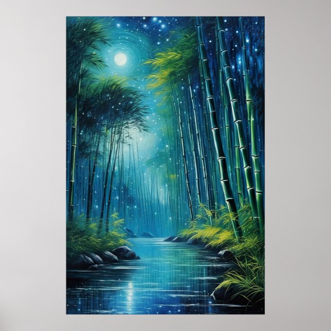 Moonlit Whispers, Mystical Bamboo Forest Poster (Front)