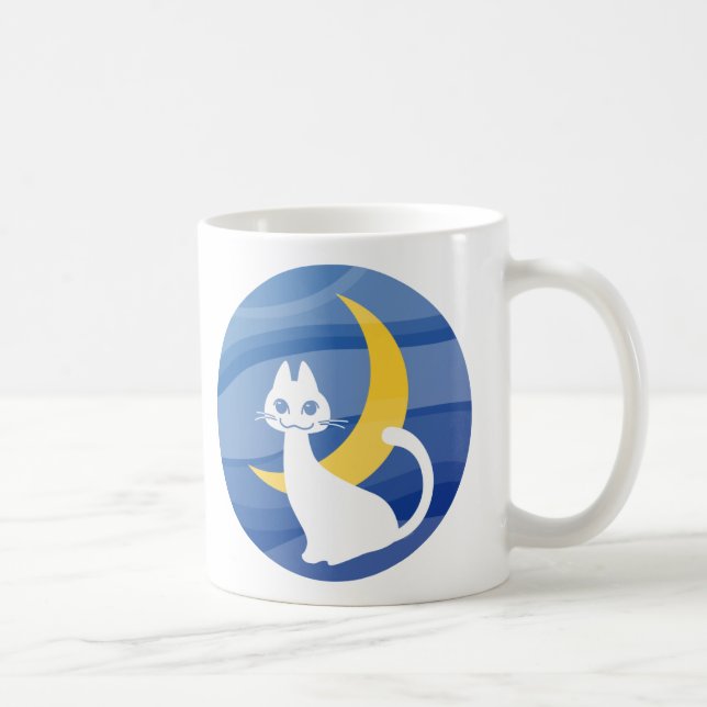 Moonlit white cat  coffee mug (Right)
