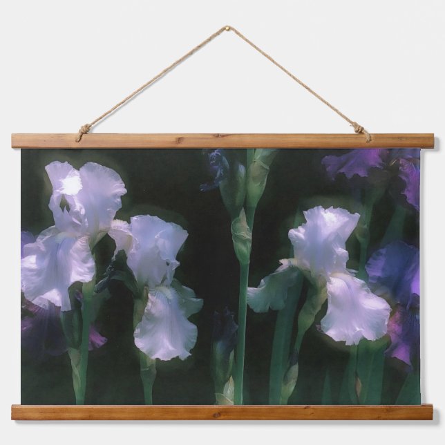 Moonlit White Irises in Bloom Hanging Tapestry (Front)