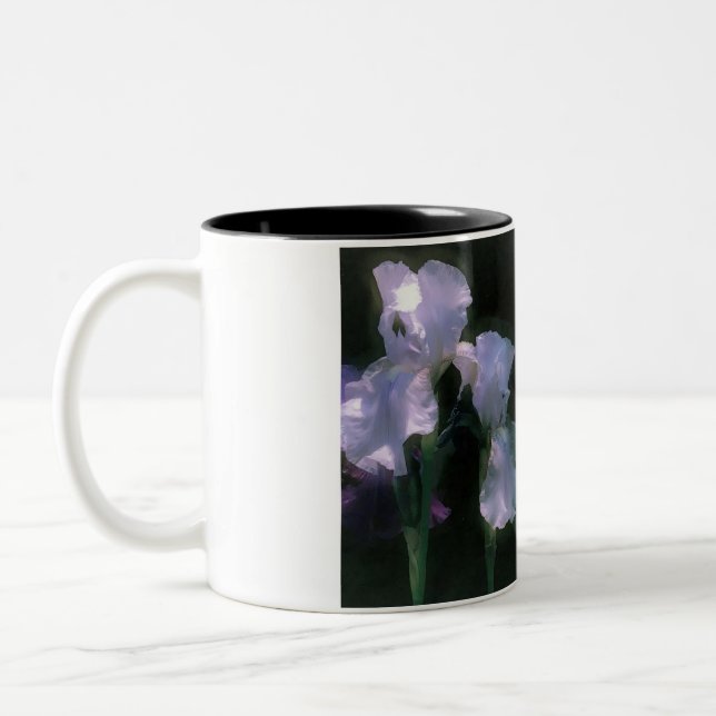 Moonlit White Irises in Bloom Two-Tone Coffee Mug (Left)