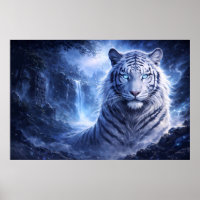 Moonlit White Tiger Guardian – Blue Fantasy Spirit