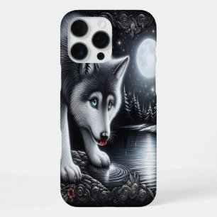 Moonlit White Wolf Reflection iPhone 16 Pro Max Case