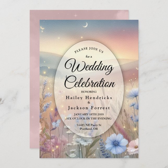 Moonlit Wildflower Whispers Wedding Invitation (Front/Back)