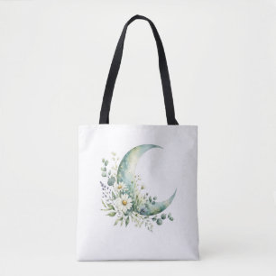 Moonlit Wildflowers Tote Bag Minimalist Watercolor