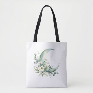 Moonlit Wildflowers Tote Bag Minimalist Watercolor