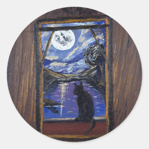    Moonlit Window—handmade artwork  Classic Round Sticker
