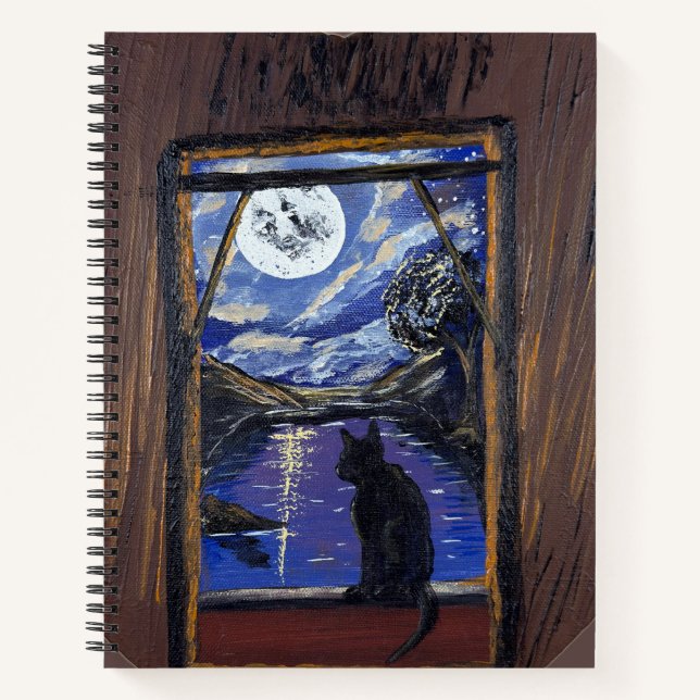  Moonlit Window—handmade artwork  Notebook (Front)