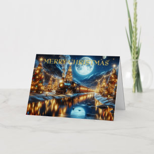 Moonlit Winter Christmas Train Foil Holiday Card