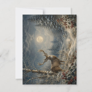 Moonlit Winter Deer in Snowy Forest Card