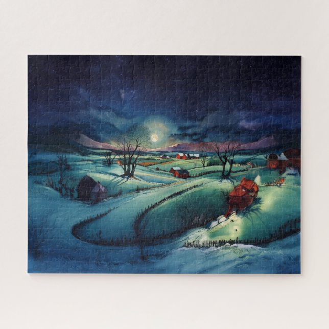 Moonlit Winter Farms Jigsaw Puzzle (Horizontal)