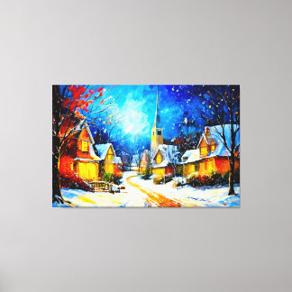 Moonlit Winter Village Reverie Canvas Print