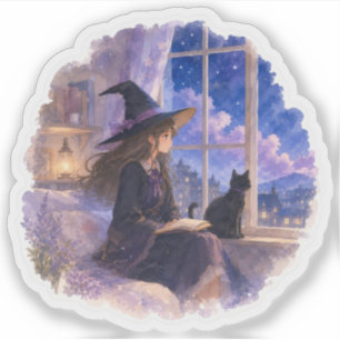 Moonlit Witch Reading Sticker