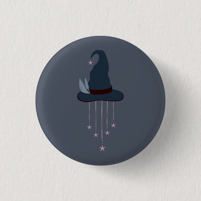 Moonlit Witchy Halloween Magic Hat 1 Inch Round Button (Front)