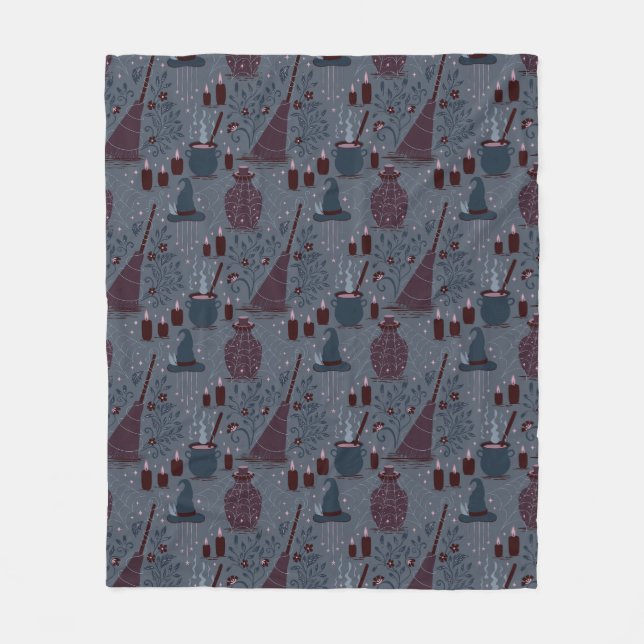 Moonlit Witchy Halloween Pattern Fleece Blanket (Front)
