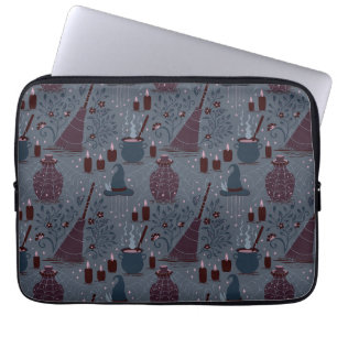 Moonlit Witchy Halloween Pattern Laptop Sleeve