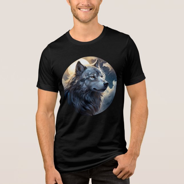 Moonlit Wolf – Tranquil Night Animal Art Tri-Blend Shirt (Front)
