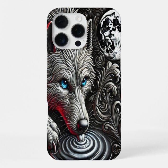 Moonlit Wolf's Reflection Art iPhone Case (Back)