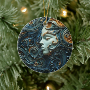 Moonlit Woman 3D Art Ceramic Ornament