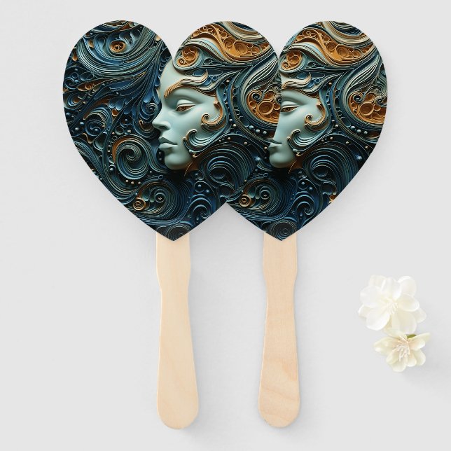 Moonlit Woman 3D Art Hand Fan (Front and Back)