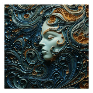 Moonlit Woman 3D Art Metal Art Poster
