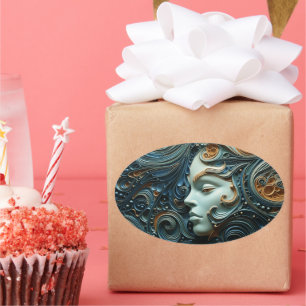 Moonlit Woman 3D Art Oval Sticker