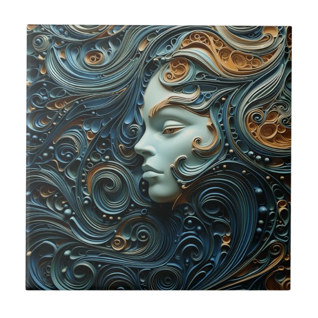 Moonlit Woman 3D Art Tile (Front)