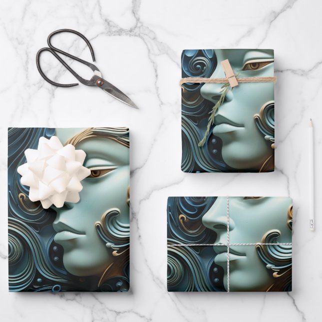 Moonlit Woman 3D Art Wrapping Paper Sheet (Front)