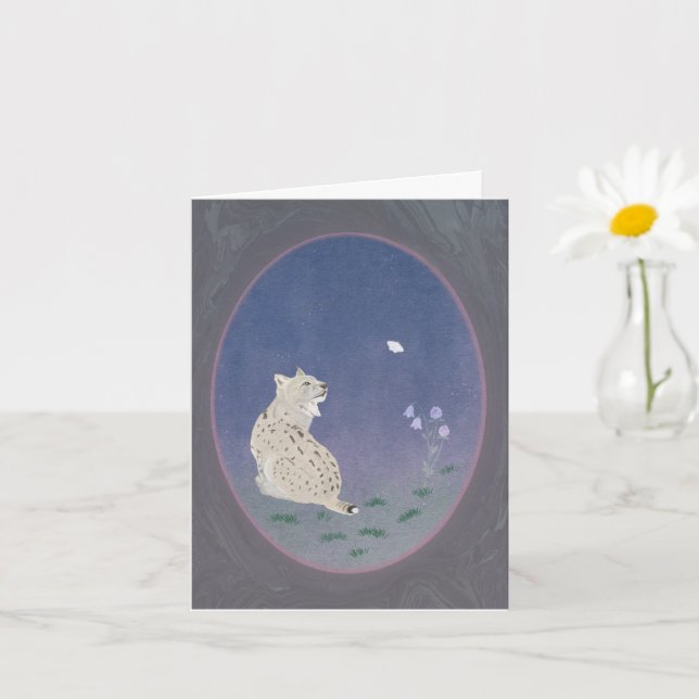 Moonlit Woodland Bobcat Small Greeting Card  (Small Plant)