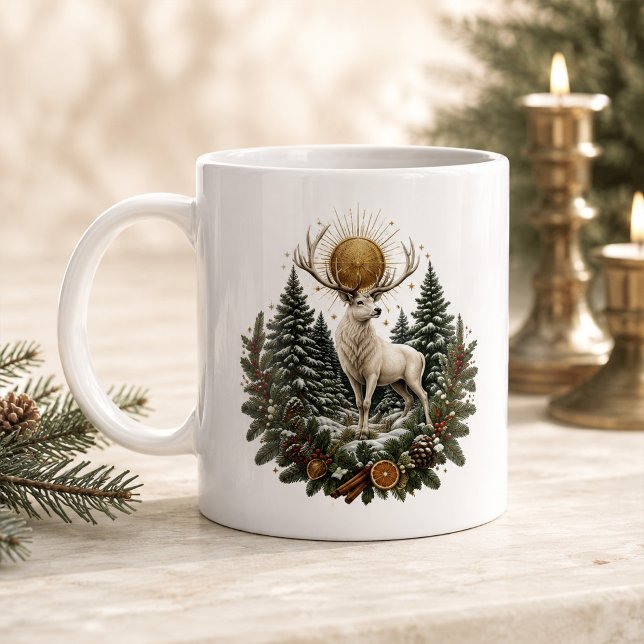 Moonlit Yule White Stag Winter Solstice Mug (Moonlit Yule White Stag Winter Solstice Mug)
