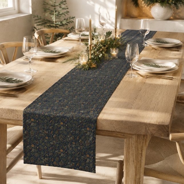 Moonlit Yule Winter Botanical Table Runner (Moonlit Yule Winter Botanical Table Runner)